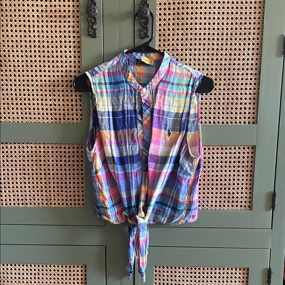 Vintage Ralph Lauren Multicolor Plaid Tie Front Tank